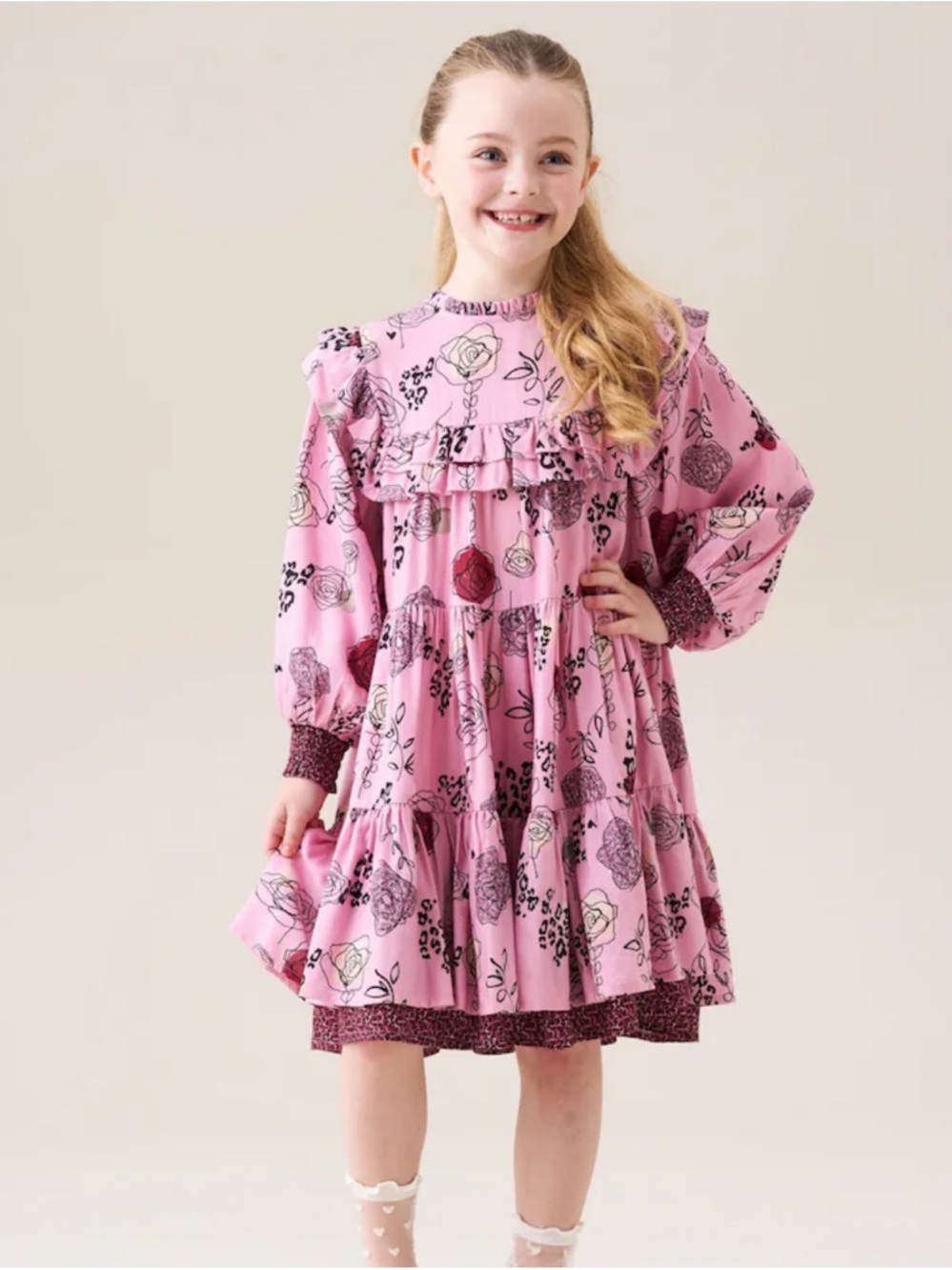 Angel & Rocket Girls' Pink Floral Ruffle Dress
